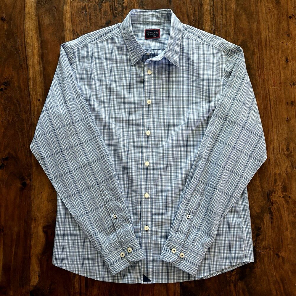 UNTUCKit Durbanville Wrinkle Free Button Down Shirt Mens Medium M Striped Blue